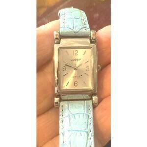 Women's 22mm Silver Tone Gossip Watch, Pale Blue Leather Band